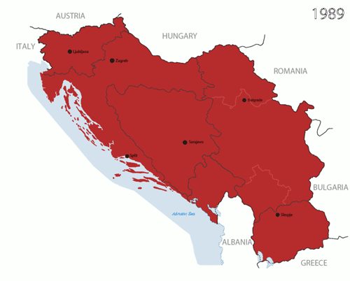 Imagen por <a href='http://commons.wikimedia.org/wiki/File:Breakup_of_Yugoslavia.gif?uselang=es'>Hoshie (Wikimedia)</a>